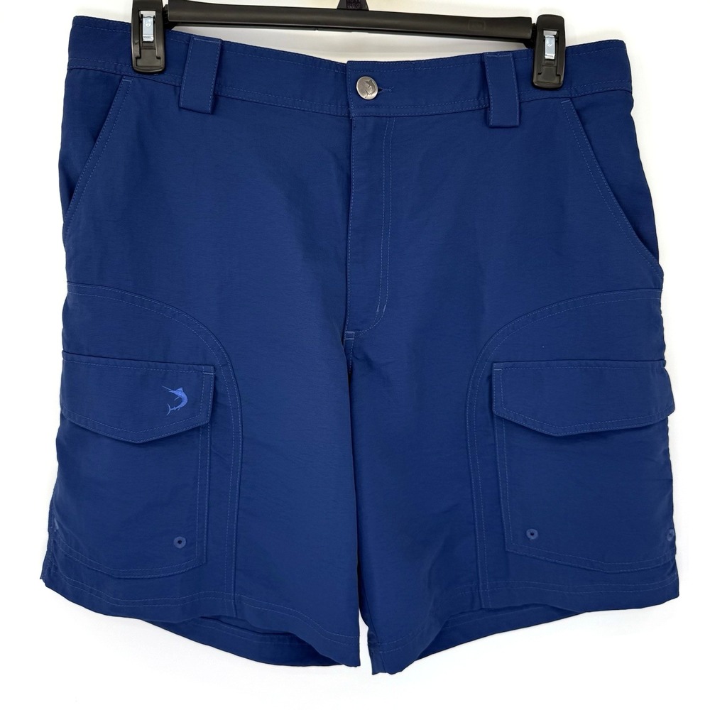 Reel Legends Fishing Shorts Mens 36 Blue Cargo Utility Mesh Lined Nylon Outdoor